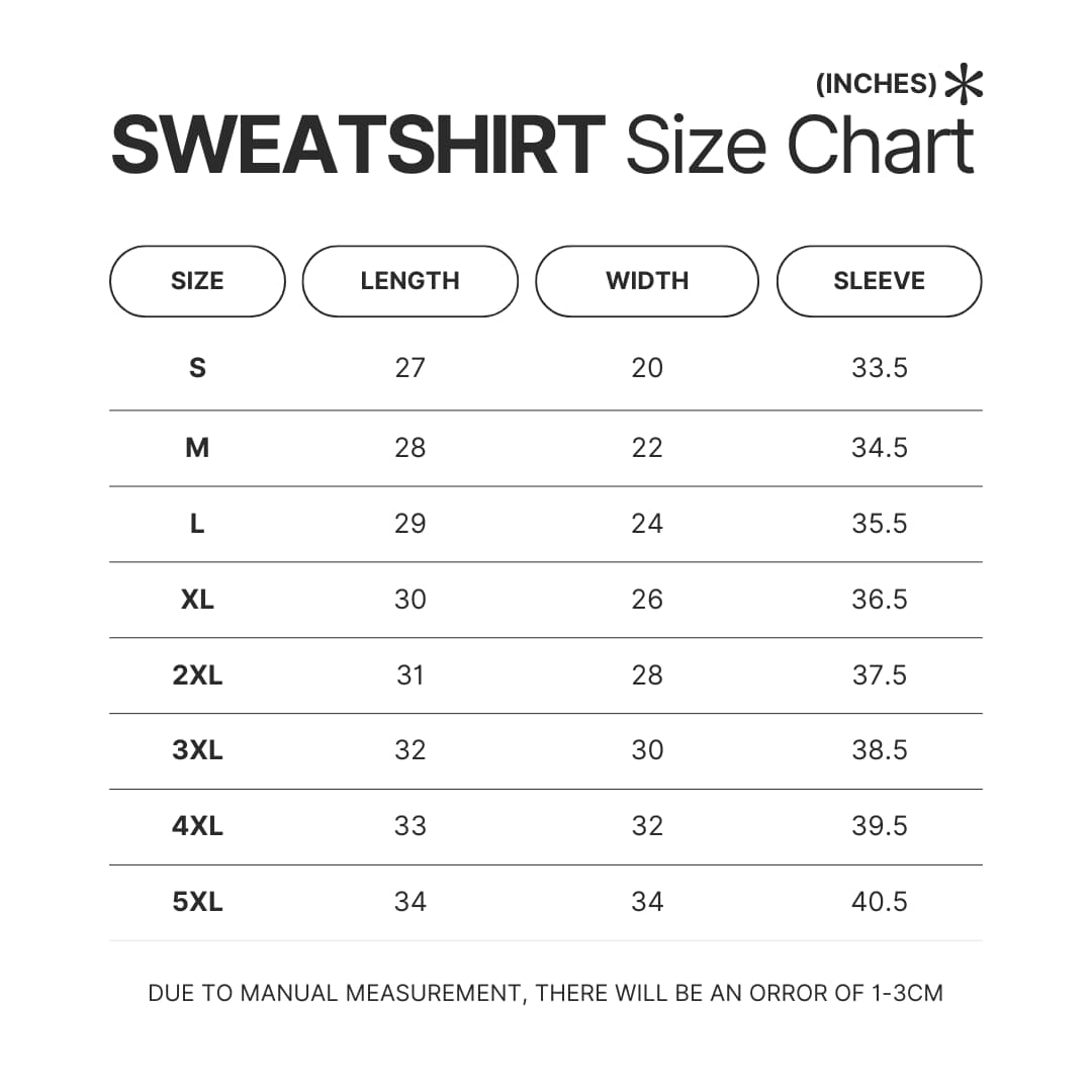 Sweatshirt Size Chart - Steins;Gate Store