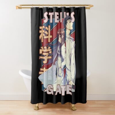 Steins Gate Okabe And Makise Vintage Stripe Design Shower Curtain