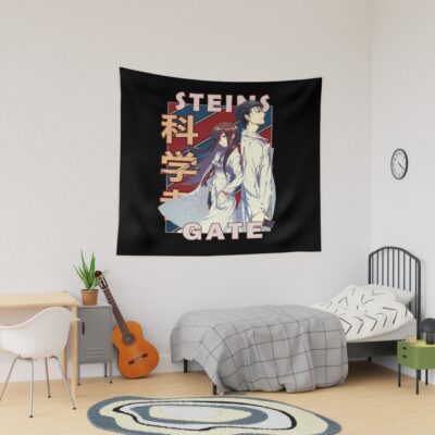Steins Gate Okabe And Makise Vintage Stripe Design Tapestry