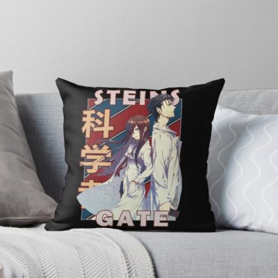 Steins Gate Okabe And Makise Vintage Stripe Design Throw Pillow